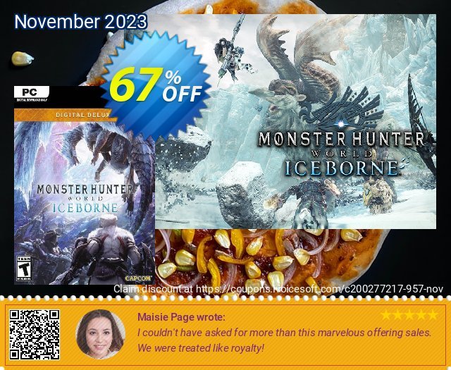 Monster Hunter World: Iceborne Deluxe Edition PC + DLC discount 67% OFF, 2024 Memorial Day promo. Monster Hunter World: Iceborne Deluxe Edition PC + DLC Deal