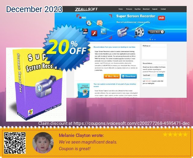Zeallsoft Super Screen Recorder discount 20% OFF, 2024 Working Day offering sales. Super Screen Recorder Staggering promotions code 2024