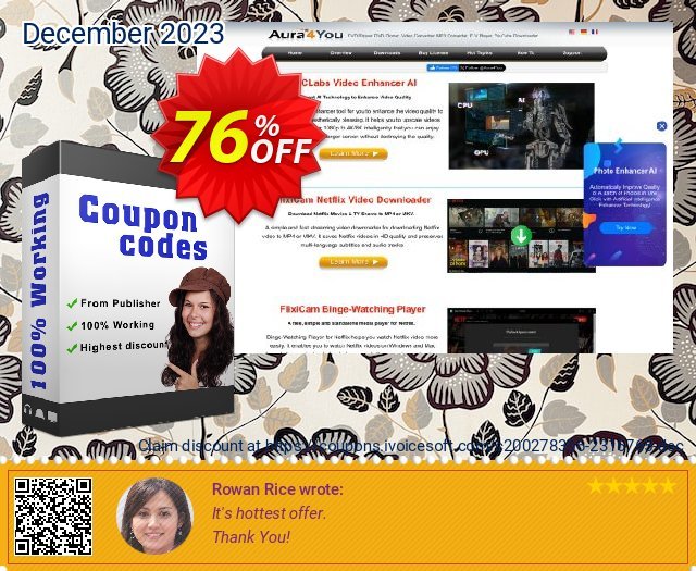 Aura4You One year license discount 76% OFF, 2022 Women's Day discounts. One year usage of using all Aura4You software products. Stunning promotions code 2022