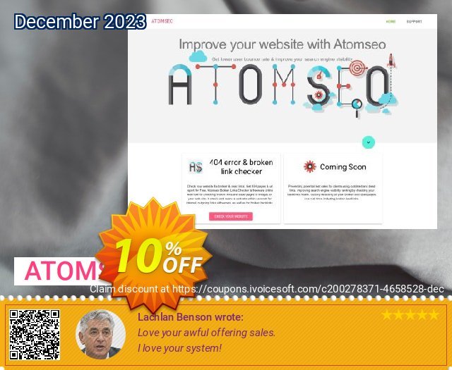 Atomseo Broken Links Checker. Professional Monthly Subscription Plan 令人恐惧的 产品销售 软件截图