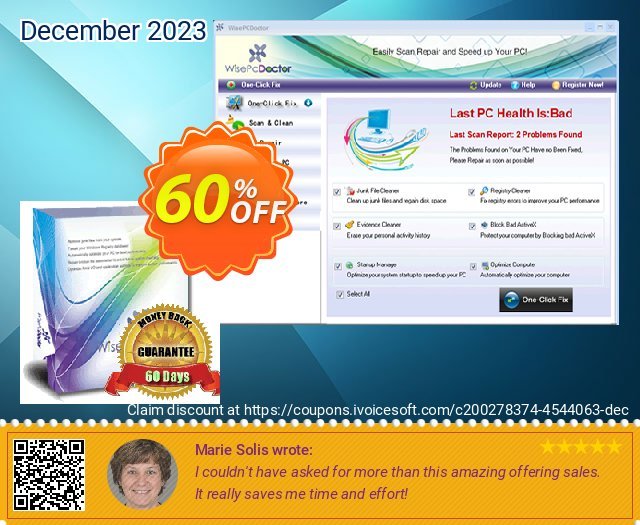 Wise PC Doctor discount 60% OFF, 2022 Happy New Year promotions. Wise PC Doctor 1 PC 1 Year Staggering offer code 2022