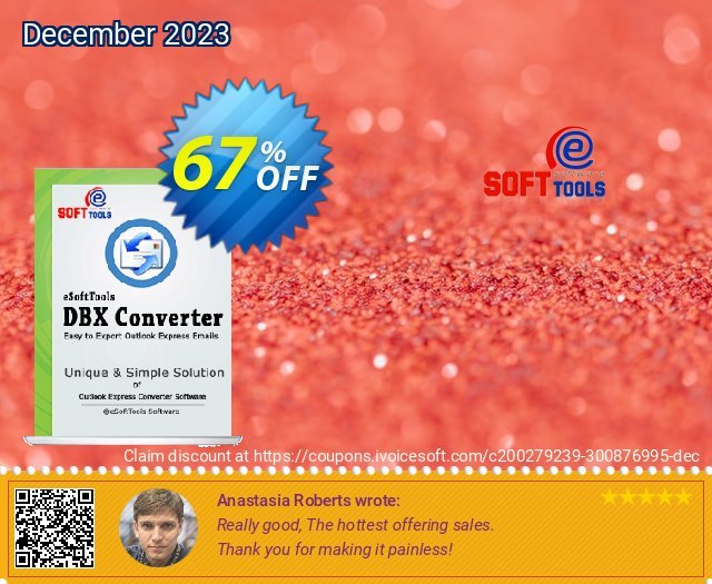 eSoftTools DBX Converter discount 67% OFF, 2024 World Heritage Day offering sales. Coupon code eSoftTools DBX Converter - Personal License