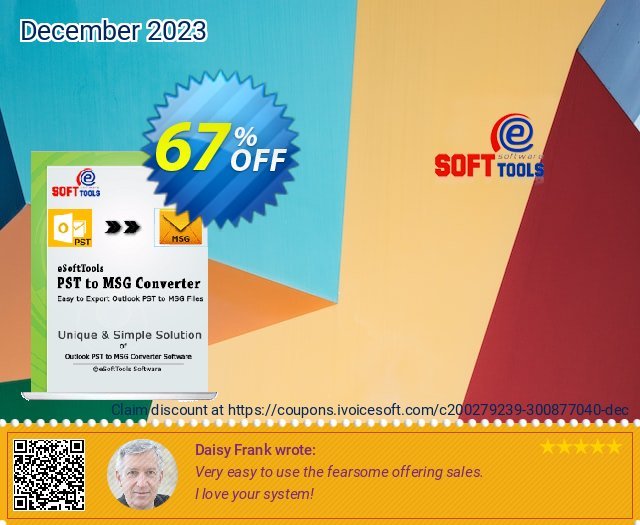 eSoftTools PST to MSG Converter discount 67% OFF, 2024 Labour Day offering sales. Coupon code eSoftTools PST to MSG Converter - Personal License