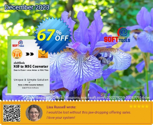 eSoftTools NSF to MSG Converter - Corporate License discount 67% OFF, 2024 Mother Day offering sales. Coupon code eSoftTools NSF to MSG Converter - Corporate License