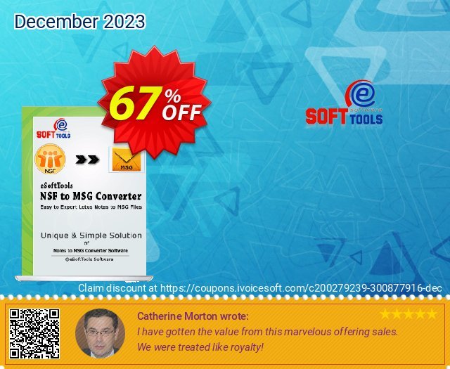 eSoftTools NSF to MSG Converter - Enterprise License discount 67% OFF, 2024 Working Day promo sales. Coupon code eSoftTools NSF to MSG Converter - Enterprise License