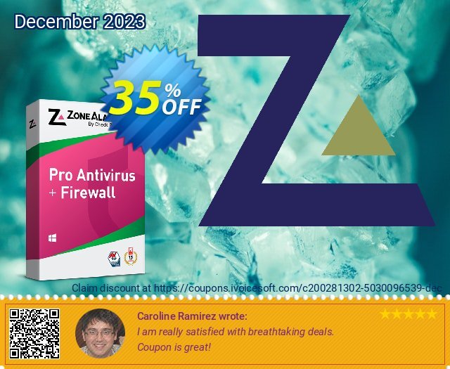 ZoneAlarm Pro Antivirus + Firewall (50 PCs License) discount 35% OFF, 2024 Spring offering sales. 35% OFF ZoneAlarm Pro Antivirus + Firewall (50 PCs License), verified