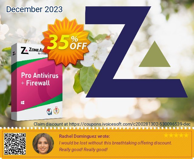 ZoneAlarm Pro Antivirus + Firewall (5 PCs License) discount 35% OFF, 2024 Spring offering sales. 35% OFF ZoneAlarm Pro Antivirus + Firewall (5 PCs License), verified