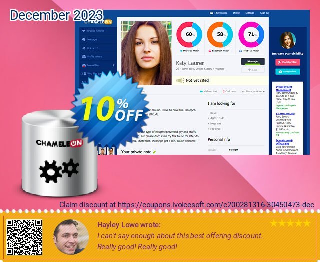 Chameleon site de namoro e rede social (10 domínios)  경이로운   가격을 제시하다  스크린 샷
