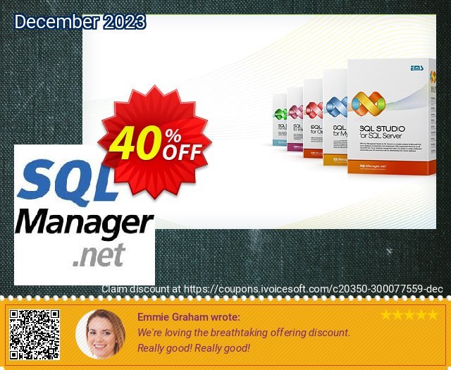 EMS SQL Management Studio for MySQL (Business) + 3 Year Maintenance discount 30% OFF, 2022 Christmas & New Year offering discount. Coupon code EMS SQL Management Studio for MySQL (Business) + 3 Year Maintenance