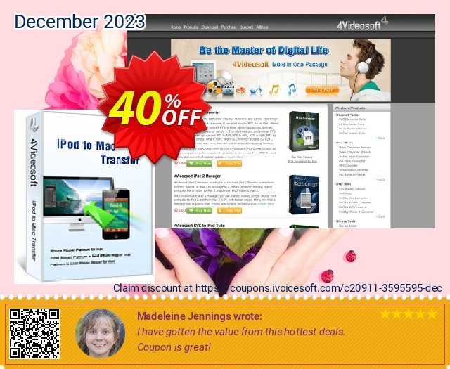 4Videosoft iPod to Mac Transfer discount 40% OFF, 2022 New Year's Day offering sales. 4Videosoft iPod to Mac Transfer fearsome discounts code 2022