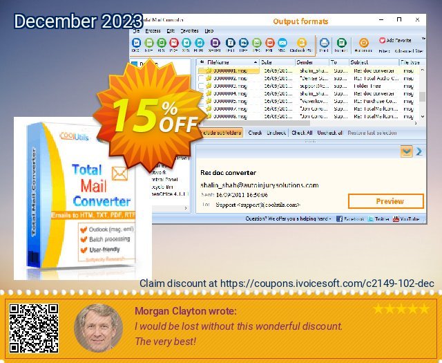 Coolutils Total Mail Converter (Site License) discount 15% OFF, 2024 Easter Day offering sales. 15% OFF Coolutils Total Mail Converter (Site License), verified