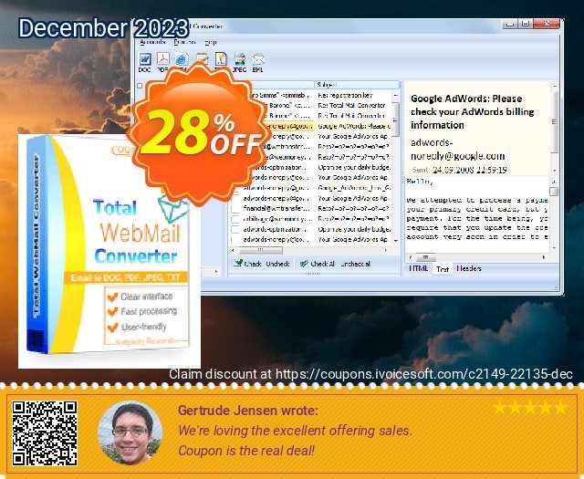 Coolutils Total Webmail Converter (Commercial License) discount 28% OFF, 2024 World Heritage Day promo. 27% OFF Coolutils Total Webmail Converter (Commercial License), verified
