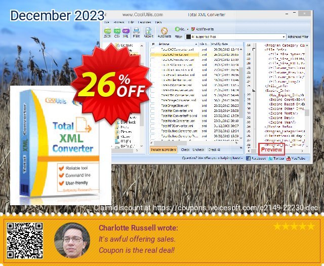 Coolutils Total XML Converter (Commercial License) discount 26% OFF, 2024 Mother's Day offering sales. 15% OFF Coolutils Total XML Converter, verified