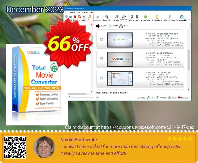 Coolutils Total Movie Converter discount 66% OFF, 2024 Easter Day offer. 30% OFF JoyceSoft