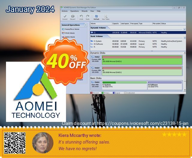 AOMEI Dynamic Disk Manager Pro discount 40% OFF, 2022 Cheese Pizza Day offer. All Product for users 20% Off