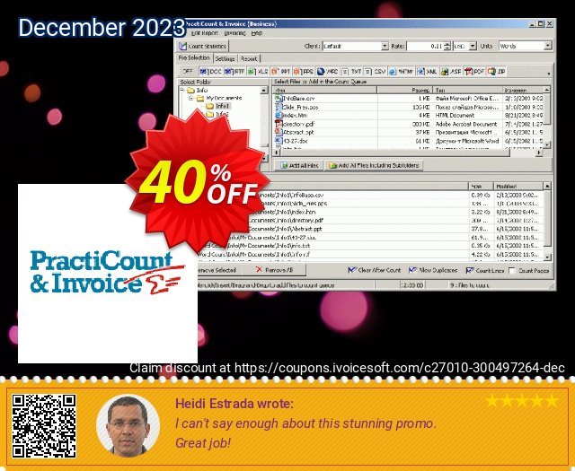 PractiCount and Invoice Business Edition Site License discount 40% OFF, 2024 Spring sales. Coupon code PractiCount and Invoice (Business Edition - Site License) - 40% OFF