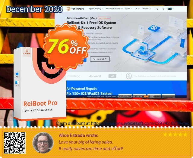 Tenorshare ReiBoot Pro (1 year license) discount 76% OFF, 2023 World Backup Day deals. 76% OFF Tenorshare ReiBoot Pro (1 year license), verified