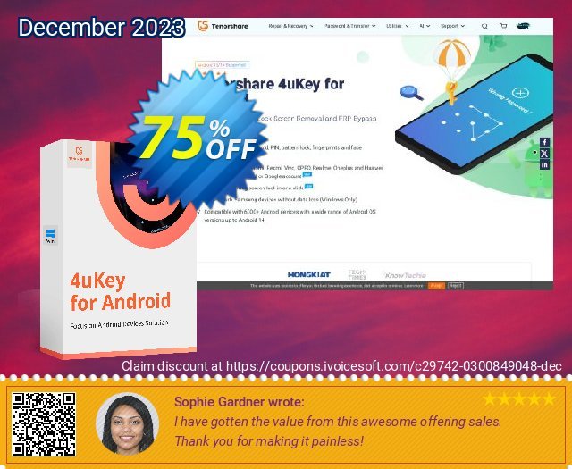 Tenorshare 4uKey for Android (1 year License) discount 75% OFF, 2023 April Fools' Day offering sales. discount