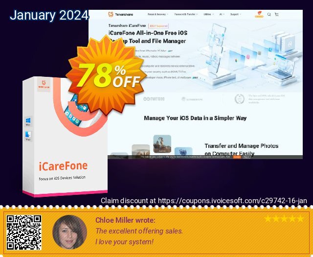 Tenorshare iCareFone discount 78% OFF, 2022 Italian Republic Day discounts. 78% OFF Tenorshare iCareFone, verified