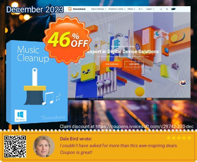 Tenorshare iTunes Music Cleanup discount 46% OFF, 2023  Lover's Day offering sales. softpedia.com---20% off of Musci cleanup