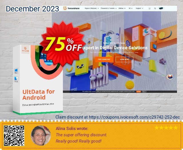 Tenorshare UltData for Android discount 75% OFF, 2022 Christmas & New Year offering discount. 75% OFF Tenorshare UltData for Android, verified