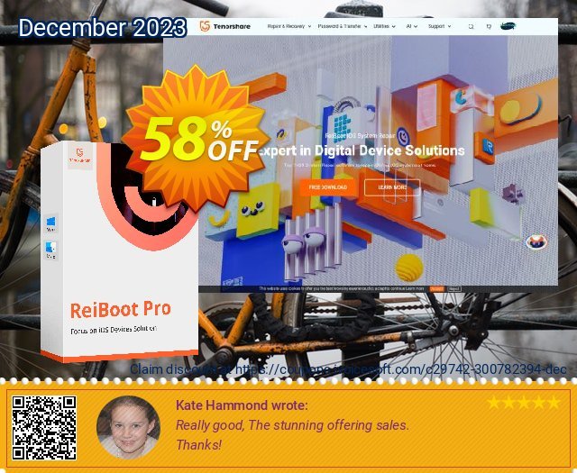 Tenorshare ReiBoot Pro (Unlimited License) discount 58% OFF, 2023 World Backup Day sales. discount