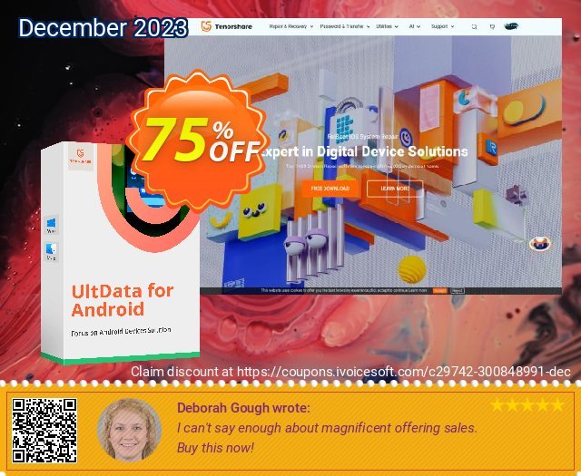 Tenorshare UltData for Android (Mac) (1 Year) discount 75% OFF, 2023 National Family Day promo. Promotion code
