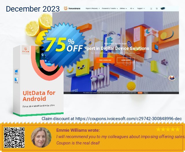 Tenorshare UltData for Android (Mac) (Lifetime) discount 75% OFF, 2023 Back to School offering sales. Promotion code
