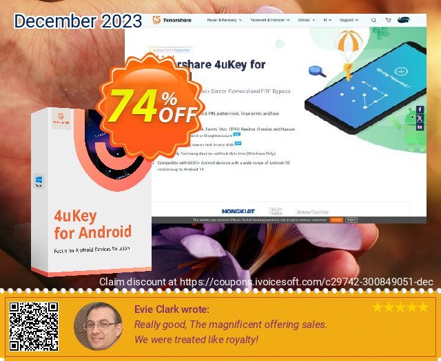 Tenorshare 4uKey for Android (Lifetime License) discount 74% OFF, 2023 ​Spooky Day offering sales. discount
