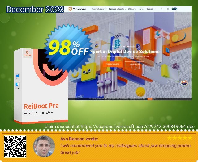 Get 98% OFF Tenorshare ReiBoot Pro (6-10 Devices) sales