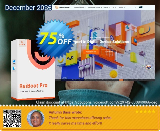 Tenorshare ReiBoot Pro (Lifetime License) discount 75% OFF, 2023 New Year promotions. discount