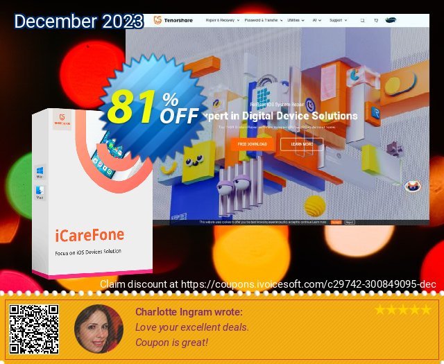Tenorshare iCareFone for Mac (2-5 Macs) discount 81% OFF, 2024 Valentine's Day offering sales. Promotion code