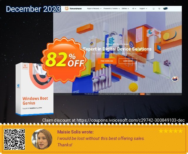 Tenorshare Windows Boot Genius (6-10 PCs) discount 82% OFF, 2022 New Year's eve offering sales. Promotion code