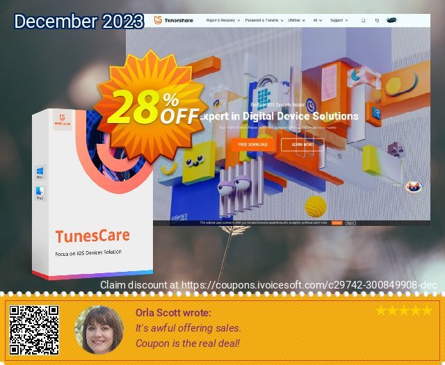 Tenorshare TunesCare Pro (1 Month License) discount 28% OFF, 2023 April Fools' Day promo sales. discount