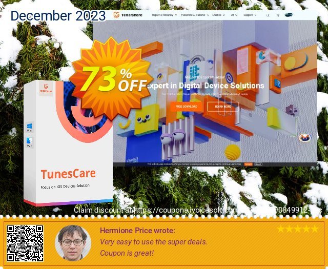 Tenorshare TunesCare Pro for Mac (Lifetime License) discount 73% OFF, 2022 Spring offering sales. discount