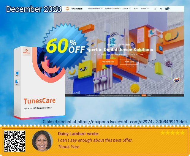 Tenorshare TunesCare Pro for Mac (1 Month License) discount 60% OFF, 2023 American Heart Month offering sales. discount