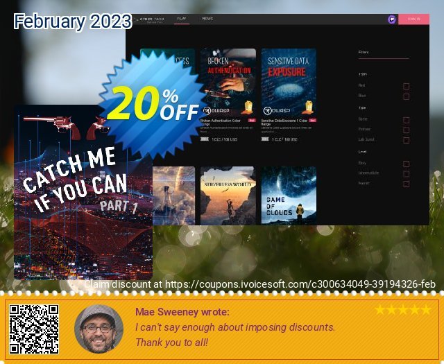 Catch me if you can Part 1 Cyber Range discount 20% OFF, 2024 April Fools' Day sales. Catch me if you can Part 1 Cyber Range Awful promotions code 2024