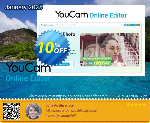 YouCam Online Editor - 10 credits discount 10% OFF, 2025 Happy New Year sales. YouCam Online Editor - 10 credits Exclusive discounts code 2025