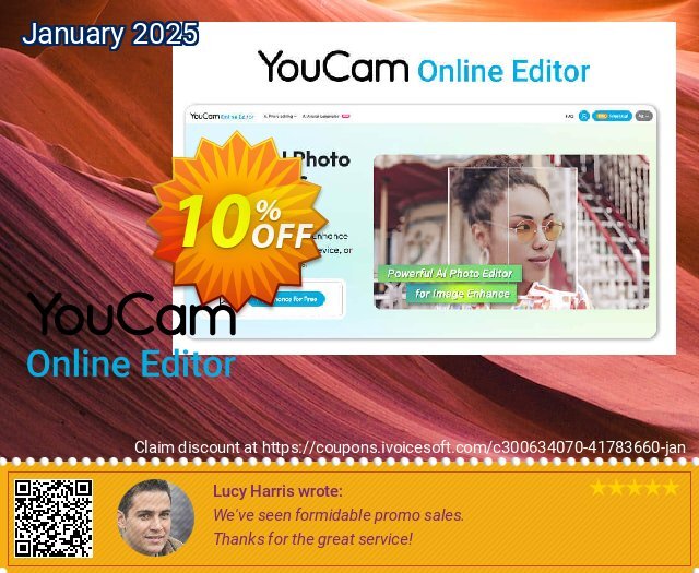 YouCam Online Editor - 50 credits discount 10% OFF, 2025 New Year's Weekend promo sales. YouCam Online Editor - 50 credits Special deals code 2025