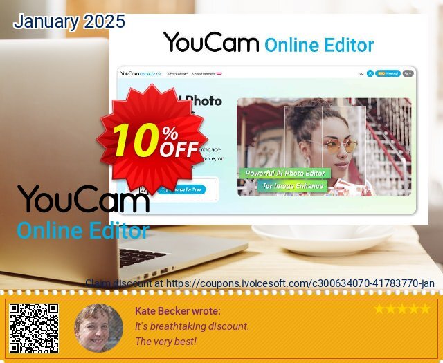 YouCam Online Editor - 100 credits discount 10% OFF, 2025 January discount. YouCam Online Editor - 100 credits Amazing promotions code 2025