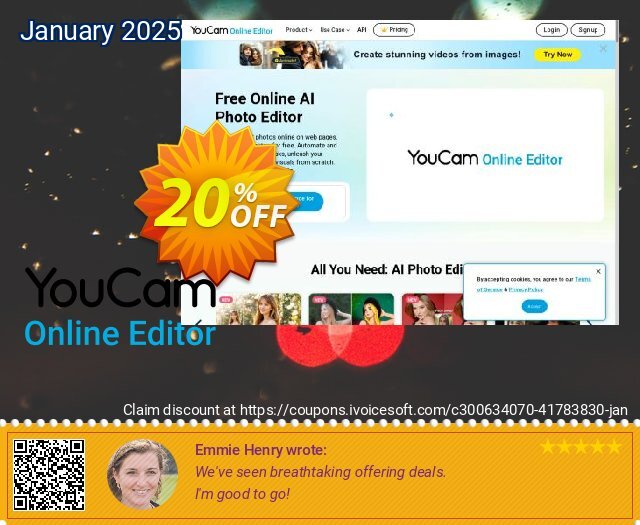 YouCam Online Editor - 1000 credits discount 20% OFF, 2025 New Year offering deals. Affiliate