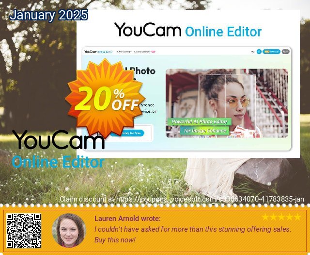 YouCam Online Editor - 2000 credits discount 20% OFF, 2025 New Year's Weekend offering sales. Affiliate