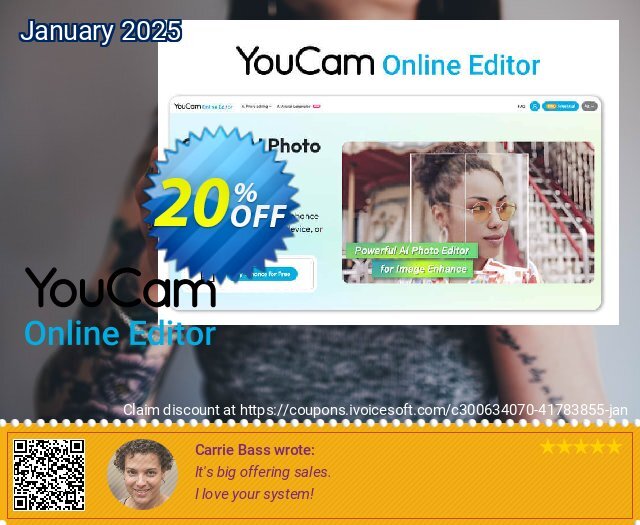 YouCam Online Editor - 5000 credits discount 20% OFF, 2025 Happy New Year offering sales. Affiliate