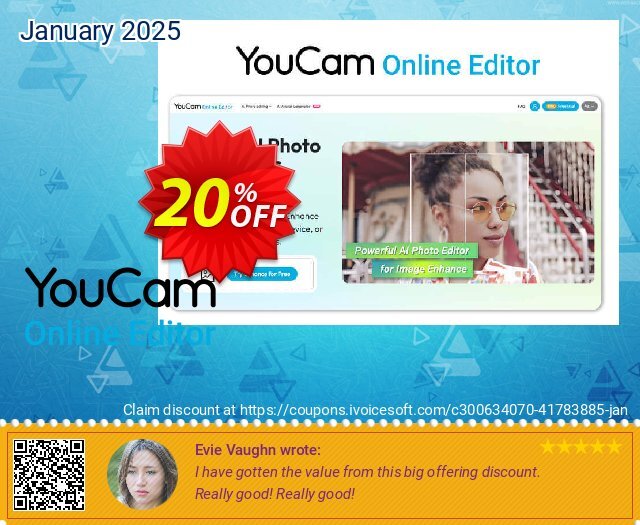 YouCam Online Editor - 20000 credits discount 20% OFF, 2025 Spring offering discount. Affiliate