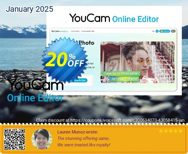 YouCam Online Editor - 100 credits/mo x 12 discount 20% OFF, 2025 Happy New Year offering sales. YouCam Online Editor - 100 credits/mo x 12 Wonderful sales code 2025