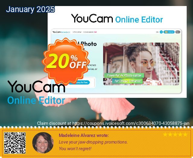 YouCam Online Editor - 200 credits/mo discount 20% OFF, 2025 Happy New Year promotions. YouCam Online Editor - 200 credits/mo Wonderful discounts code 2025