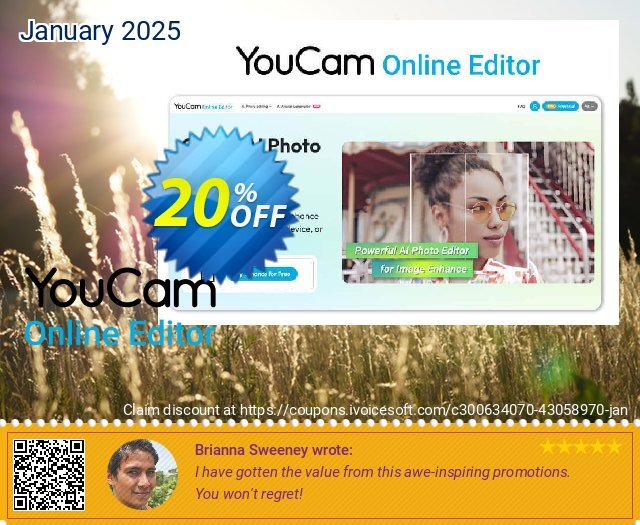 YouCam Online Editor - 2000 credits/mo discount 20% OFF, 2025 Spring promotions. Affiliate