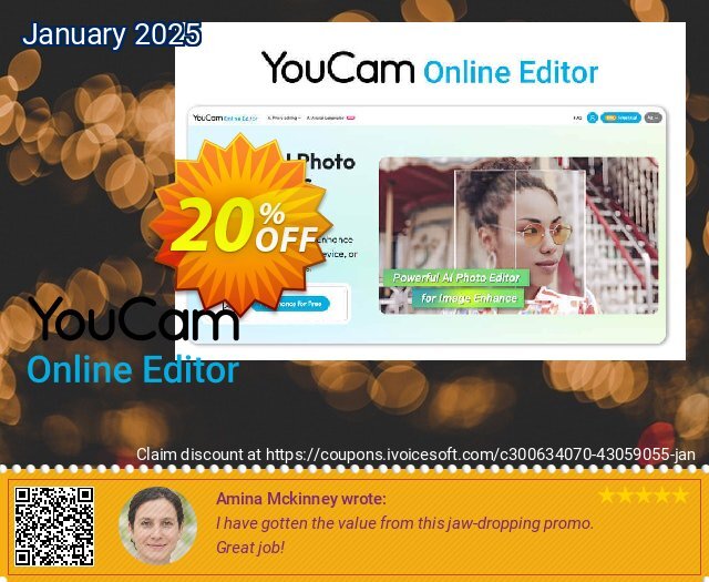 YouCam Online Editor - 5000 credits/mo discount 20% OFF, 2025 New Year promo. Affiliate