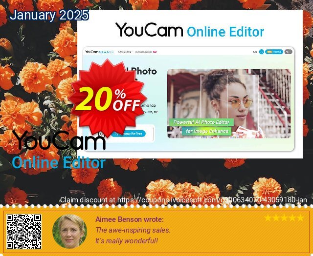 YouCam Online Editor - 10000 credits/mo discount 20% OFF, 2025 Spring sales. Affiliate