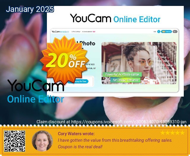 YouCam Online Editor - 50000 credits/mo discount 20% OFF, 2025 January offering sales. Affiliate